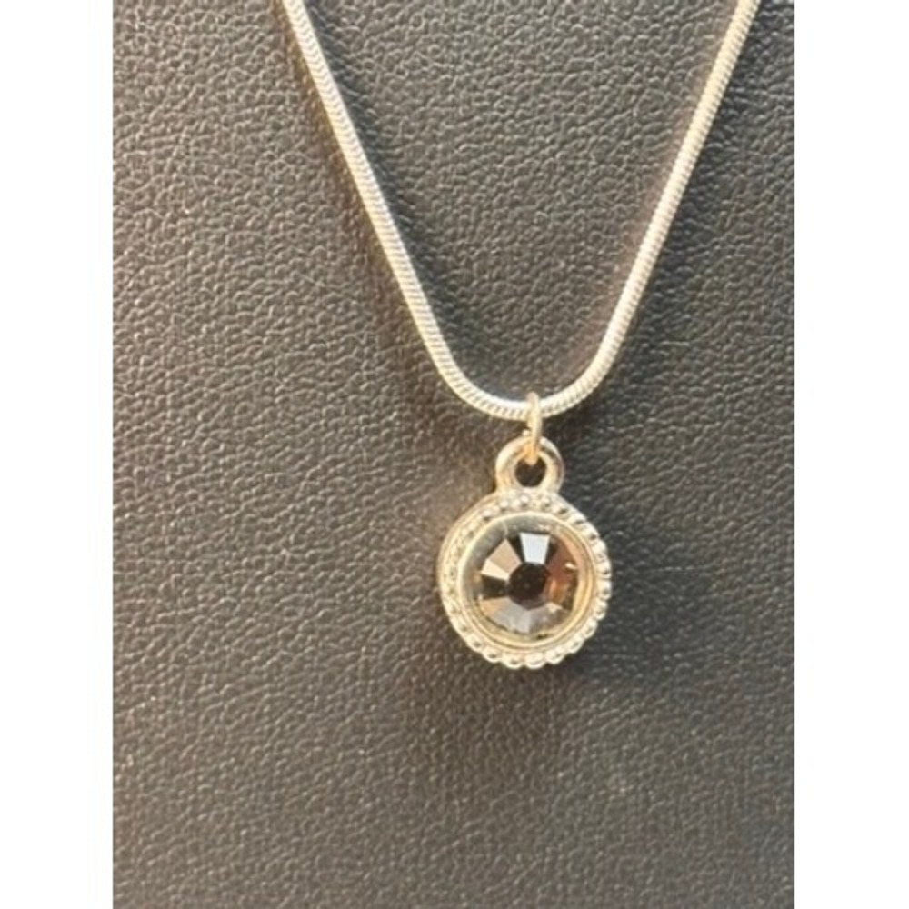 Silver Snake Chain Necklace Grey Crystal Pendant Minimalist Boho Y2K Style